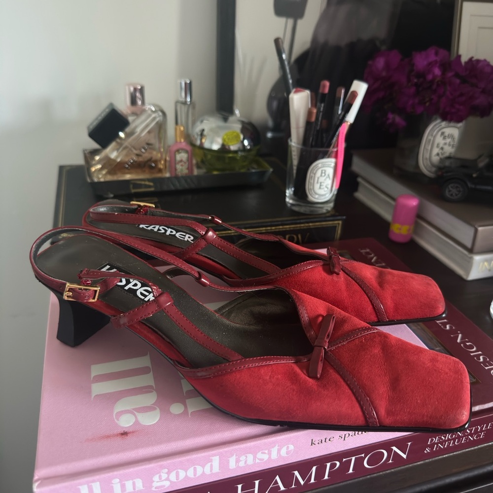 Leather Red Slingback Heels